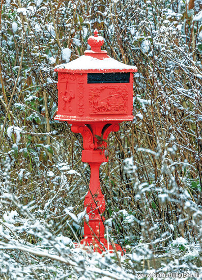 postcard red mailbox in the snow