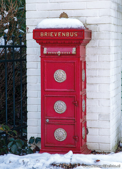 postcard red mailbox in the snow