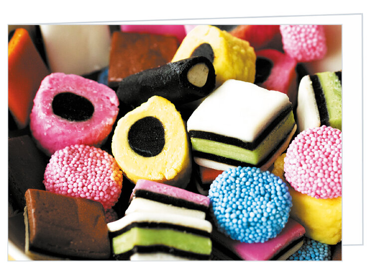 Blank greeting card English licorice - double card with envelope (W025)