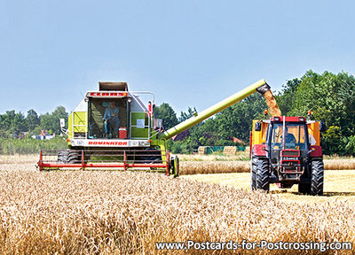 combine with tractor postcard