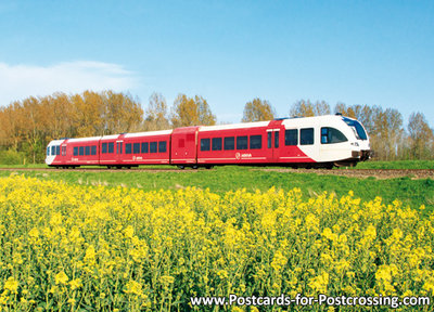 Postcard Arriva train with rapeseed field