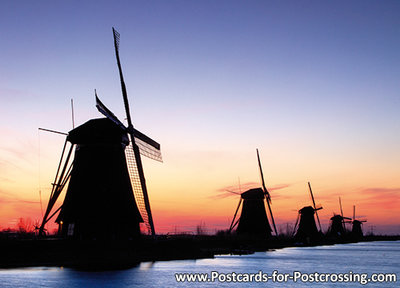 postcard Sunrise mills from Kinderdijk