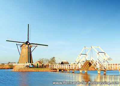 postcard Mill with bridge in Kinderdijk