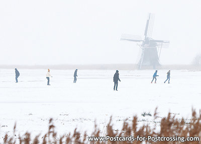 Ypey mill with skaters postcard