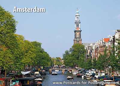 Amsterdam postcard - Prinsengracht and Westerkerk