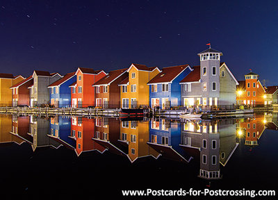 Postcard Reitdiep port at night