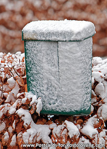 Green mailbox in the snow postcard