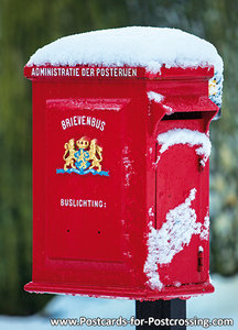 Red mailbox in the snow postcard