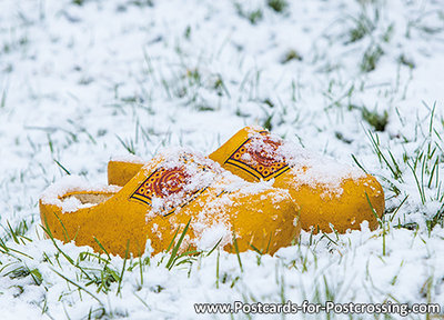 Clogs in snow postcard