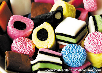 Liquorice allsorts postcard