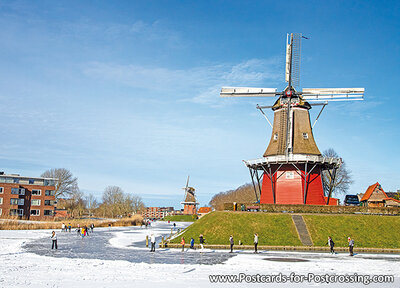 Mill with skaters postcard