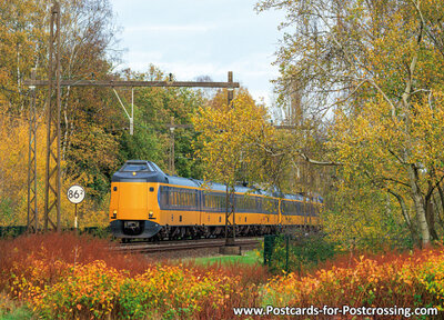NS train in autumn postcard