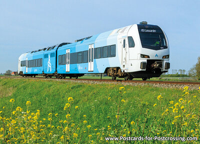 Postcard Arriva train with flowers